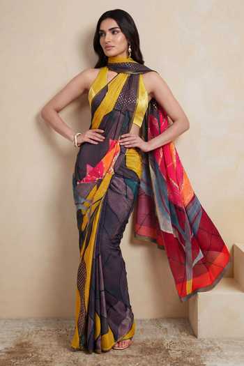 Buy_Satya Paul_Multi Color Silk, Crepe Soft Mosaic Print Saree _Online_at_Aza_Fashions