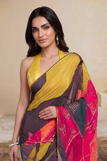 Satya Paul_Multi Color Silk, Crepe Soft Mosaic Print Saree _at_Aza_Fashions