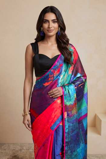 Buy_Satya Paul_Multi Color Silk, Georgette, Satin Metropolis Glow Printed Saree _Online_at_Aza_Fashions