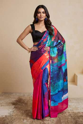 Buy_Satya Paul_Multi Color Silk, Georgette, Satin Metropolis Glow Printed Saree _at_Aza_Fashions