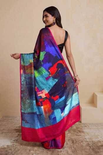 Shop_Satya Paul_Multi Color Silk, Georgette, Satin Metropolis Glow Printed Saree _at_Aza_Fashions