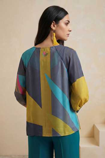 Shop_Satya Paul_Multi Color Organza, Viscose Round Neck Golden Siesta Tunic _at_Aza_Fashions