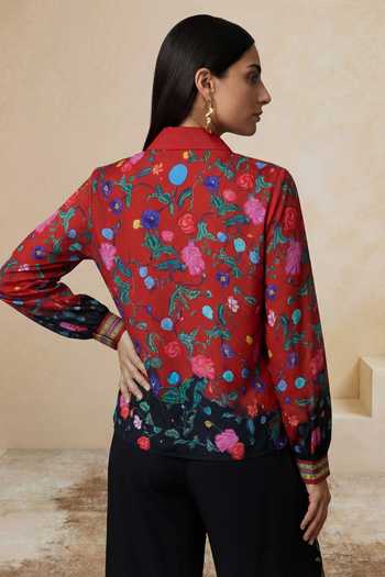 Shop_Satya Paul_Multicolor Viscose, Crepe Collared Memories Of Kahlo Shirt And Pant Set _at_Aza_Fashions