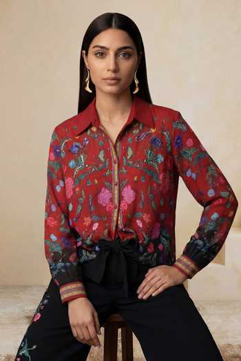 Buy_Satya Paul_Multicolor Viscose, Crepe Collared Memories Of Kahlo Shirt And Pant Set _Online_at_Aza_Fashions
