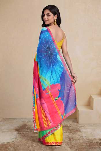 Shop_Satya Paul_Multi Color Silk, Crepe Art Deco Print Saree _at_Aza_Fashions