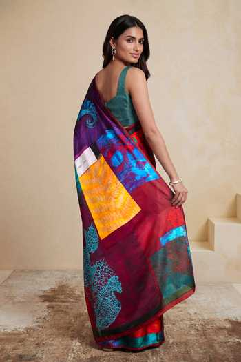 Shop_Satya Paul_Red Silk, Georgette, Satin A New Approach Printed Saree _at_Aza_Fashions
