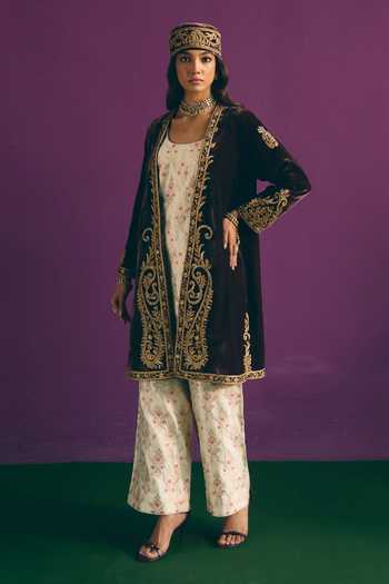 Shop_Mirasa_Brown Velvet Aaliya Embroidered Jacket _Online_at_Aza_Fashions