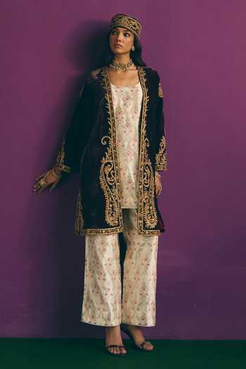 Mirasa_Ivory Brocade Airi Kurta And Pant Set _at_Aza_Fashions