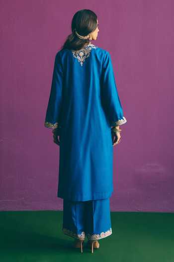 Shop_Mirasa_Blue Wool, Tissue Round Neck, Yes Safiya Pure Kurta Salwar Set _at_Aza_Fashions