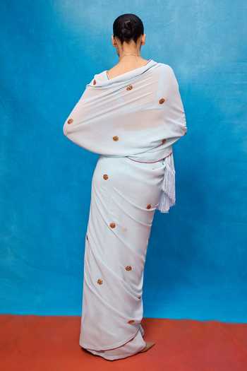 Shop_Ekaya Banaras_Sky Blue Georgette Embroidered Saree With Blouse _at_Aza_Fashions