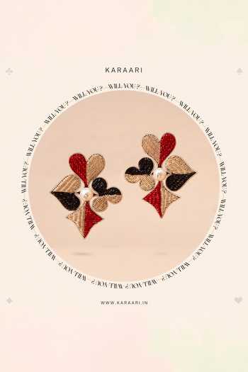 Shop_KARAARI_Black Dual Tone Pearl Card Suits Earrings _at_Aza_Fashions