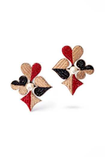 KARAARI_Black Dual Tone Pearl Card Suits Earrings _Online_at_Aza_Fashions