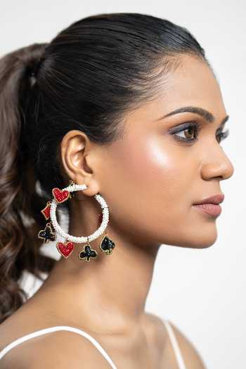 Buy_KARAARI_Black Suits Of Cards Charms Hoop Earrings _at_Aza_Fashions