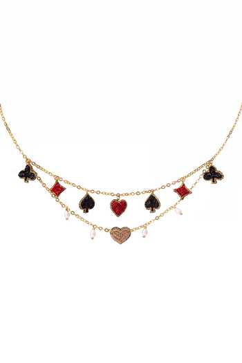 KARAARI_Black Suits Of Cards Charms Chain Necklace _Online_at_Aza_Fashions