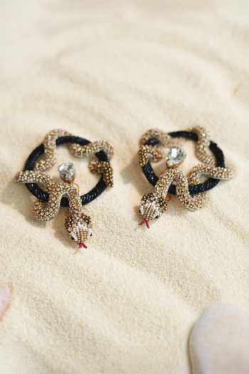 Shop_KARAARI_Black Snake Embroidered Earrings _Online_at_Aza_Fashions