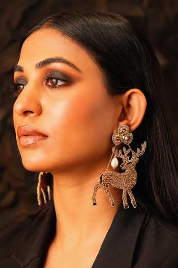 Buy_KARAARI_Gold Plated Deer Embroidered Earrings _at_Aza_Fashions