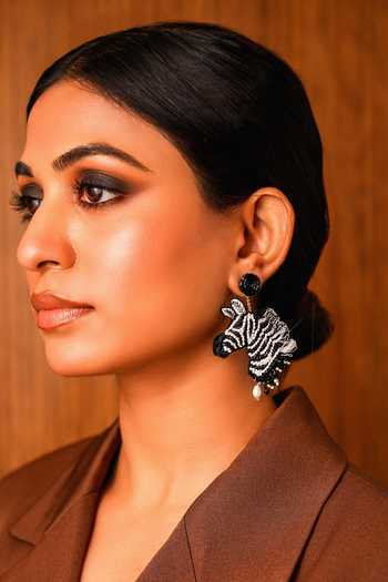 Buy_KARAARI_Black Zebra Embroidered Earrings _at_Aza_Fashions