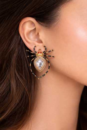 Buy_KARAARI_Black Spider Hand Embroidered Stud Earrings _at_Aza_Fashions