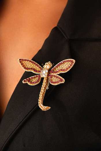 Buy_KARAARI_Pink Dragonfly Embroidered Brooch _Online_at_Aza_Fashions