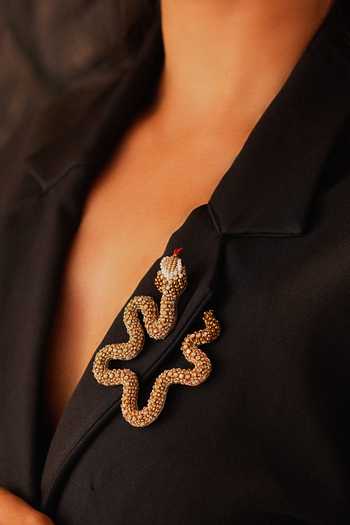 Shop_KARAARI_Gold Plated Snake Embroidered Brooch _Online_at_Aza_Fashions