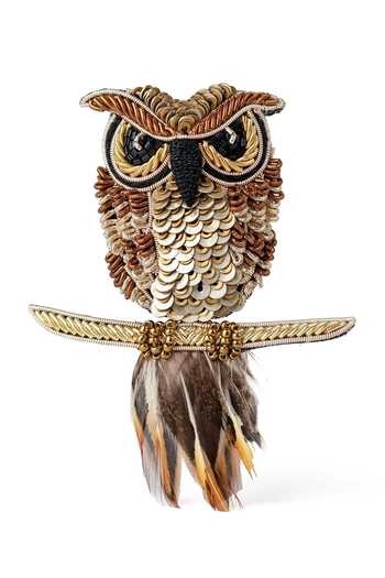 KARAARI_Black Owl Embroidered Brooch _Online_at_Aza_Fashions