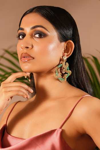 Buy_KARAARI_Green Snake Embroidered Earrings _at_Aza_Fashions