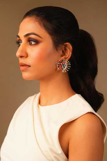 Buy_KARAARI_Black Roaring Tiger Embellished Earrings _at_Aza_Fashions