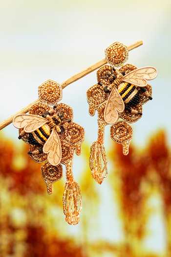 Buy_KARAARI_Black Honeybee Embroidered Earrings _Online_at_Aza_Fashions