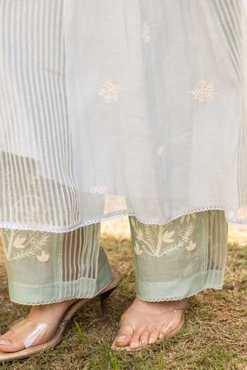 Shop_Label Nimbus_Blue Organza, Chanderi, Silk, Cotton Ice Melt Embroidered Yoke Anarkali Set _Online_at_Aza_Fashions