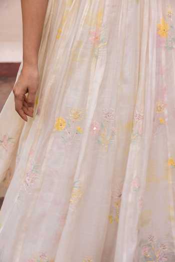 Buy_Label Nimbus_Ivory Cotton, Chanderi Halter Neck Hand Embroidered Maxi Dress _Online_at_Aza_Fashions
