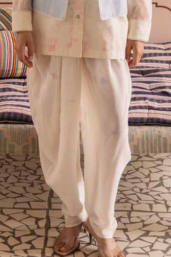 Buy_Label Nimbus_Blue Cotton, Kota Doria, Chanderi, Ice Melt Embroidered Jacket Dhoti Pant Set _Online_at_Aza_Fashions