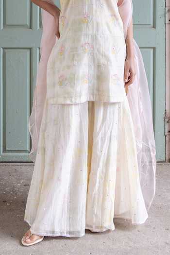 Shop_Label Nimbus_Ivory Chanderi, Organza Halter Neck, Yes Tie And Dye Kurta Sharara Set _Online_at_Aza_Fashions
