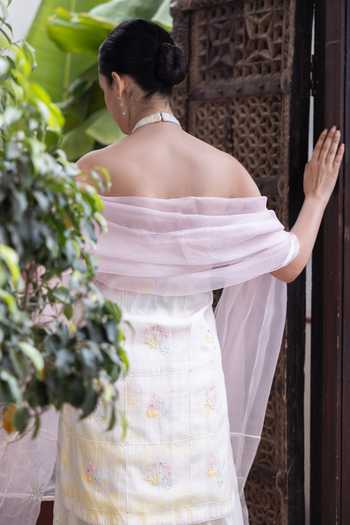 Shop_Label Nimbus_Ivory Chanderi, Organza Halter Neck, Yes Tie And Dye Kurta Sharara Set _at_Aza_Fashions