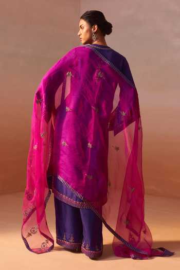 Shop_Nitika Gujral_Purple Silk, Organza, Dupion Embroidery, Zari Embellished Kurta Palazzo Set _at_Aza_Fashions