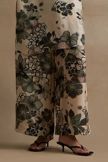 Shop_One Not Two_Ivory Silk, Cotton V-neck, Yes Printed Kurta And Pant Set _Online_at_Aza_Fashions
