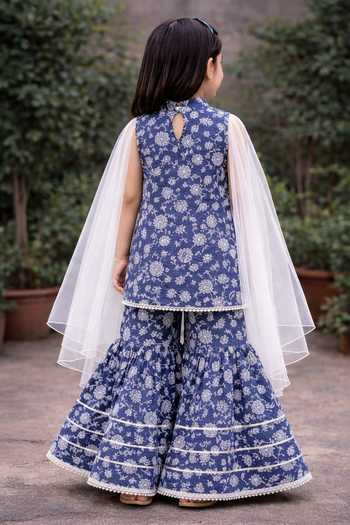 Shop_Pankhuri By Priyanka_Blue Cotton Printed Kurta Set _at_Aza_Fashions