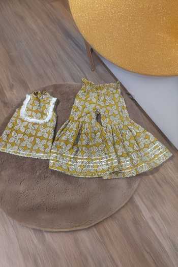 Pankhuri By Priyanka_Yellow Cotton Printed Kurta Sharara Set _Online_at_Aza_Fashions
