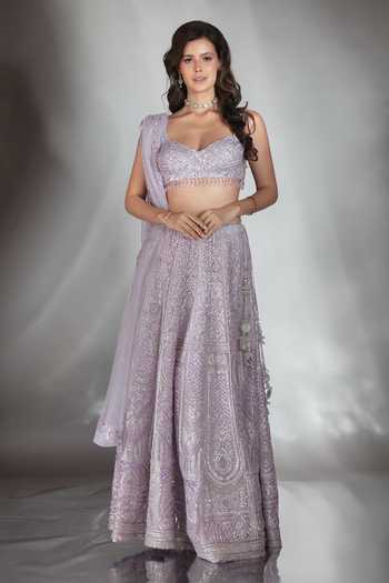 Buy_Saaj By Ankita_Purple Tulle Sweetheart Neck Gota Patti Work Lehenga Set _at_Aza_Fashions