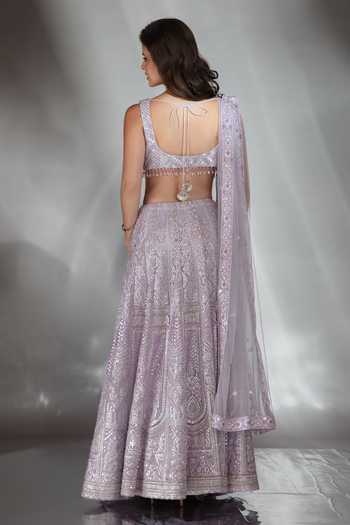 Shop_Saaj By Ankita_Purple Tulle Sweetheart Neck Gota Patti Work Lehenga Set _at_Aza_Fashions