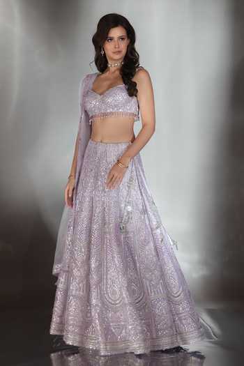 Shop_Saaj By Ankita_Purple Tulle Sweetheart Neck Gota Patti Work Lehenga Set _Online_at_Aza_Fashions