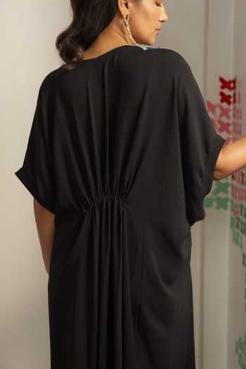 Radha Sharma_Black Crepe V-neck Placement Embroidered Kaftan _at_Aza_Fashions