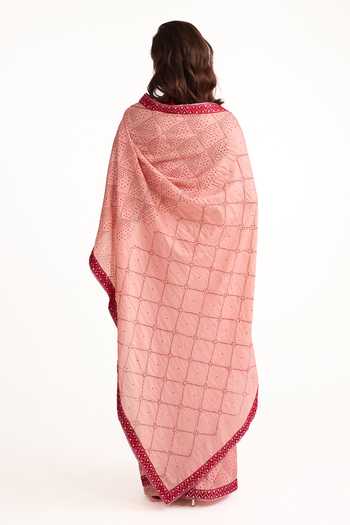 Shop_Naina Jain_Pink Silk Pure Bandhani Saree With Unstitched Blouse Piece _at_Aza_Fashions