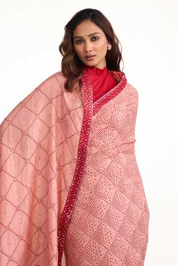 Buy_Naina Jain_Pink Silk Pure Bandhani Saree With Unstitched Blouse Piece _Online_at_Aza_Fashions