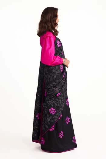 Buy_Naina Jain_Black Silk Shibori Palla Saree With Unstitched Blouse Piece _Online_at_Aza_Fashions