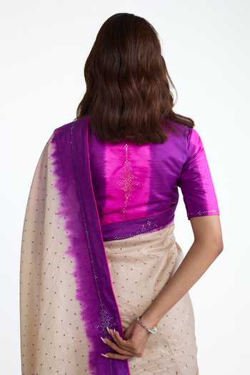 Naina Jain_Purple Silk V-neck And Bandhani Saree With Blouse _Online_at_Aza_Fashions
