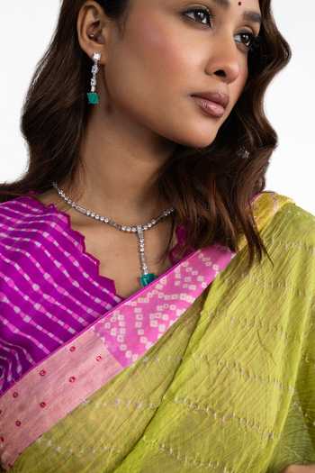 Shop_Naina Jain_Green Cotton, Chanderi, Tissue, Crepe Bandhani Saree With Contrast Blouse _Online_at_Aza_Fashions