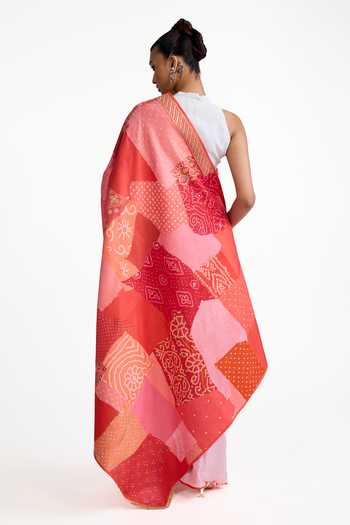 Shop_Naina Jain_Peach Silk Bandhani Patched Saree With Unstitched Blouse Piece _at_Aza_Fashions