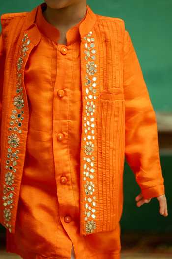 Buy_Rage Attire-Sweta Saria_Orange Silk Mirror Work Sherwani Jacket Set 