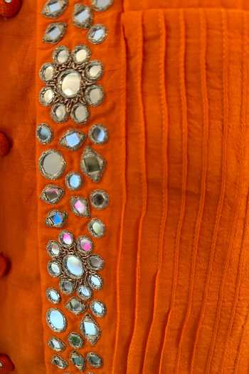 Shop_Rage Attire-Sweta Saria_Orange Silk Mirror Work Sherwani Jacket Set 