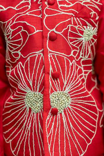 Buy_Rage Attire-Sweta Saria_Red Silk, Bemberg Flower Sutta Embroidered Nehru Jacket Set _Online_at_Aza_Fashions